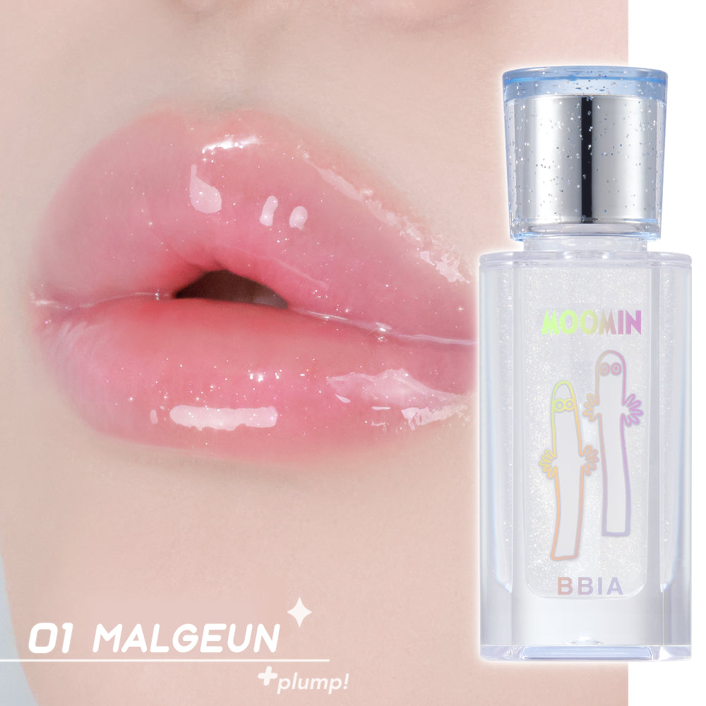 Bbia x Moomin Collab Lip Oil huuliöljy sÀvy 01 Malgeun (vÀritön, glitter, plumping) Hattivatti pakkaus