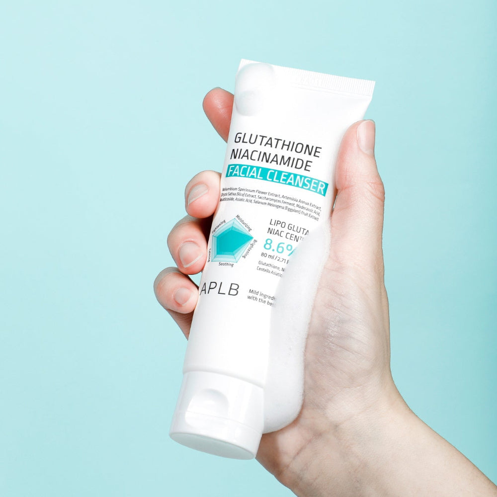 aplb glutathione niacinamide facial cleanser Niacinamide, Cleanser, 2.71 fl oz (80 ml) Contains 4 types of oil for healthier and clearer cleansing APLB - Glutathione Niacinamide Facial