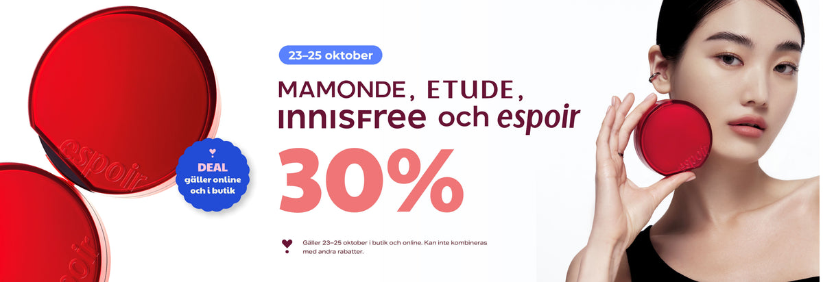 Mamonde, Etude, Innisfree och Espoir 30% 23.-25 oktober 2026