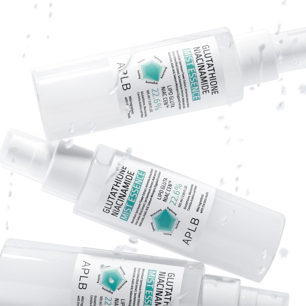 aplb - glutathione niacinamide mist essence Niacinamide, Essence, 3.55 fl oz (105 ml) A moisturizing essence helps replenish skin condition with deep hydration to improve fine lines and wrinkles. LAPLB Glutathione Niacinamide Mist Essence