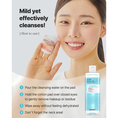 Cosrx Low pH Niacinamide Micellar Cleansing Water käyttöohje