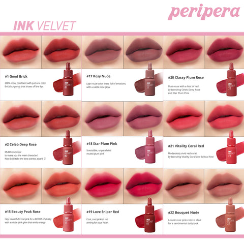 Peripera Ink Velvet Tint sävyt 01-22