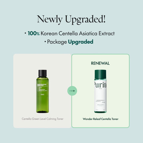 Purito Seoul Wonder Releaf Centella Toner uudistettu pakkaus ja nimi info