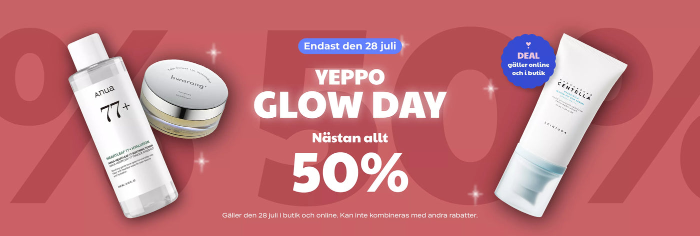 Endast den 28 juli - Yeppo Glow Day: Nästan allt 50%